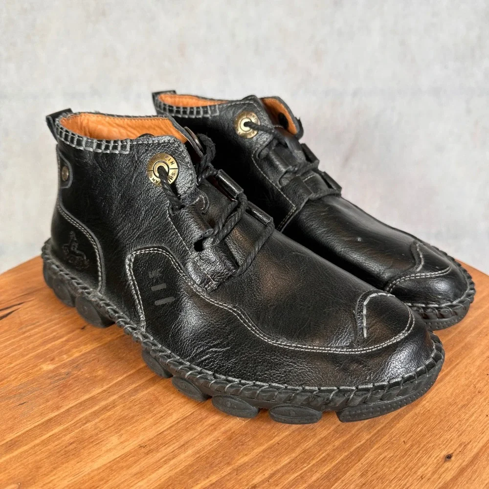 Jing Pin Shi Shang Leather Chukka Boots Mens 9 Black Good Whipstitch Lug